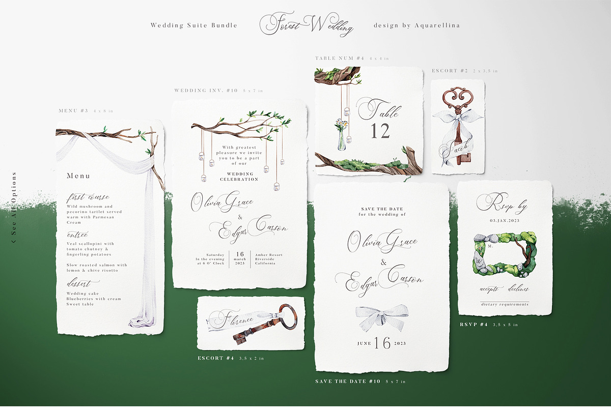 Forest Wedding Suite BUNDLE, an Invitation Template by Aquarellina (Photo 16 of 17)