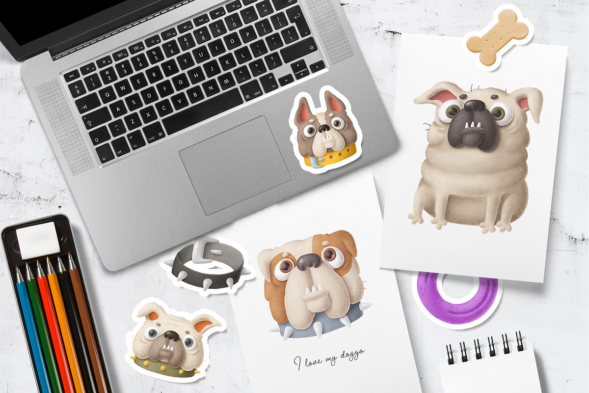 Bulldog characters clipart, an Illustration by Anastasiya Klempach (Photo 3 of 8)