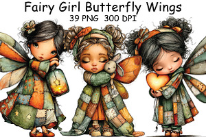 Fairy Girl Butterfly Wings Clipart, an Illustration by CraftArtStudio