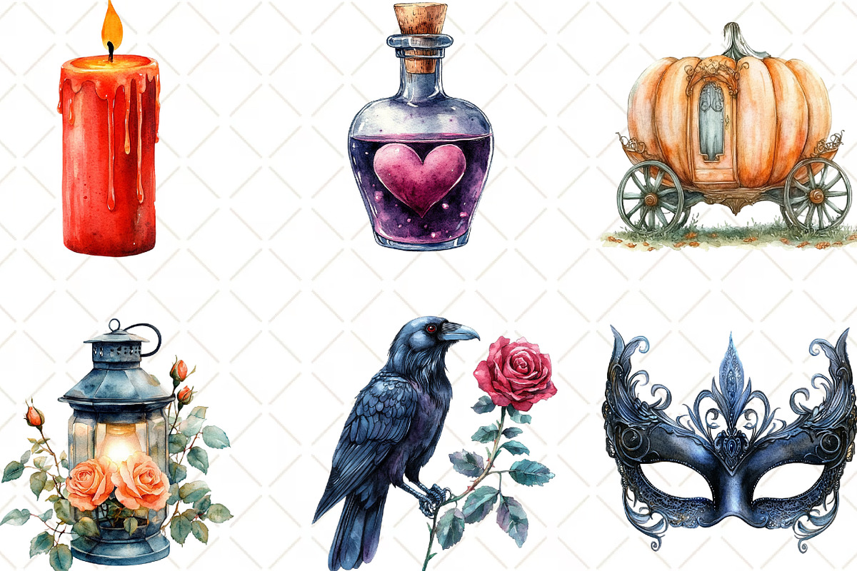 Romantic Halloween Clipart, an Illustration by Black Bird Studio (Photo 3 of 6)