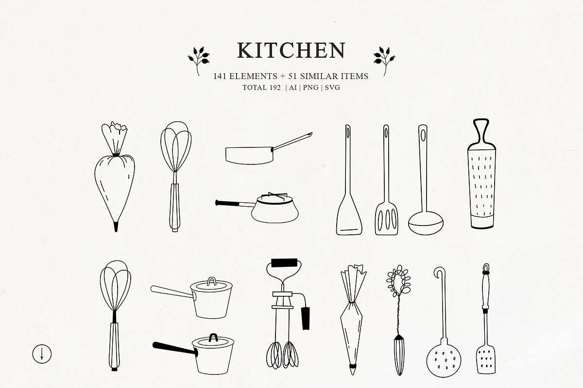 Kitchen line drawing for bakery logo, a Food Illustration by Summer Nightingale Art (Photo 1 of 9)