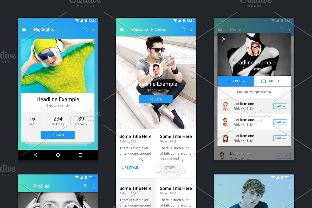 Material Theme UX/UI Kit, an UI Kit Template by App for Mobile & Website (Photo 7 of 9)