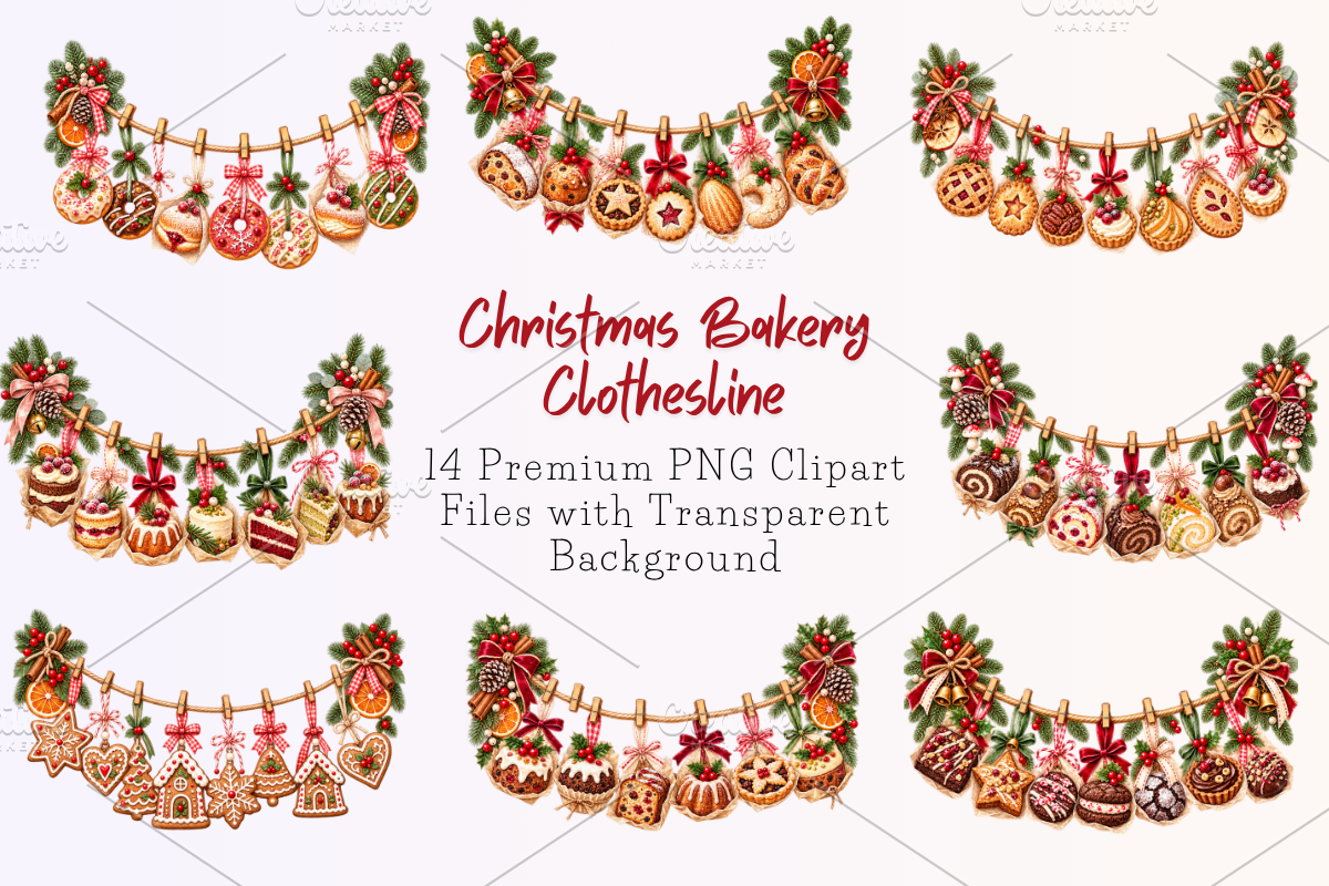 Christmas Bakery Clothesline Clipart, a Seasonal Illustration by Ink Gallery (Photo 5 of 11)
