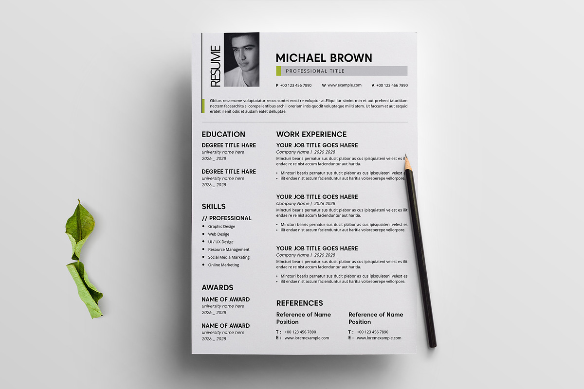 Unique Resume Template, a Resume Template by evgenystudio (Photo 2 of 4)