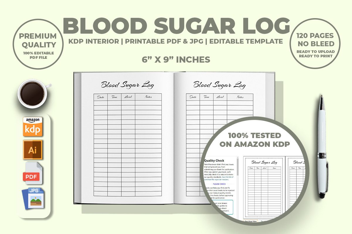 Blood Sugar Log KDP Interior, a Templates & Theme by M9 Design (Photo 2 of 3)