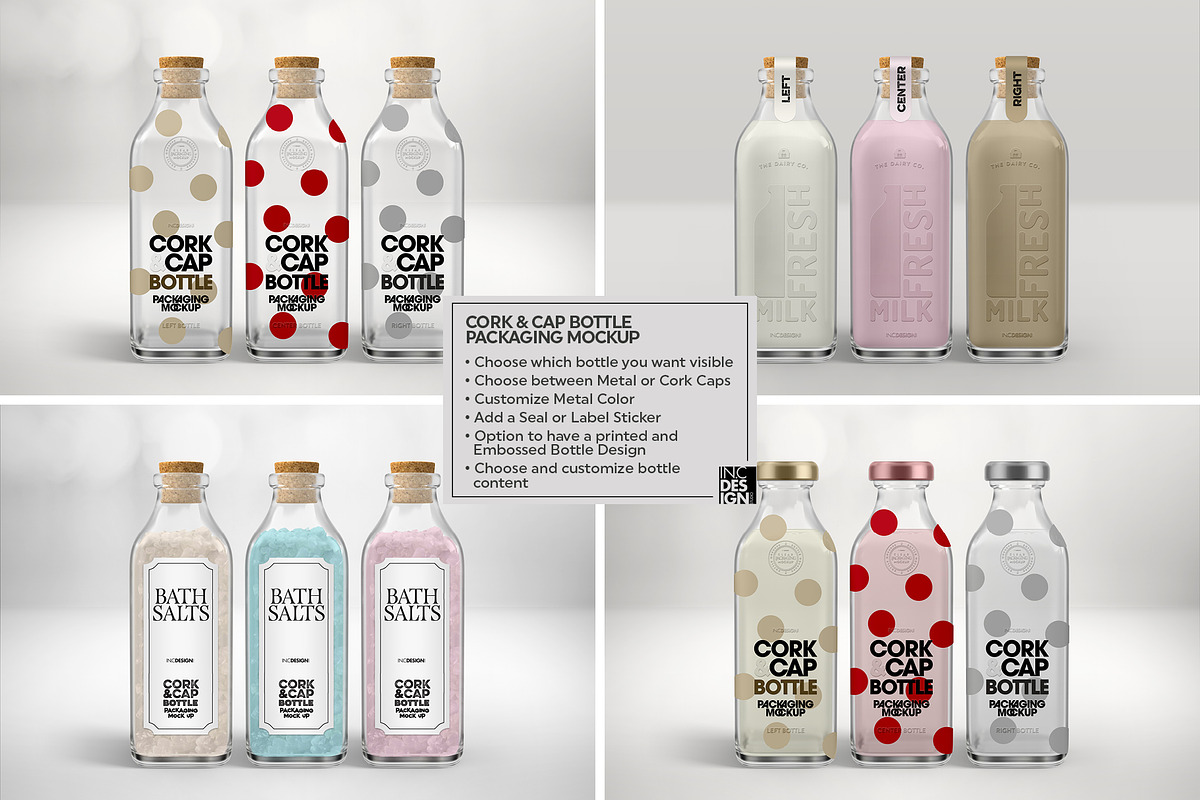 Cork & Cap Bottle Packaging Mockup, a Product Mockup by INCDesign (Photo 2 of 8)