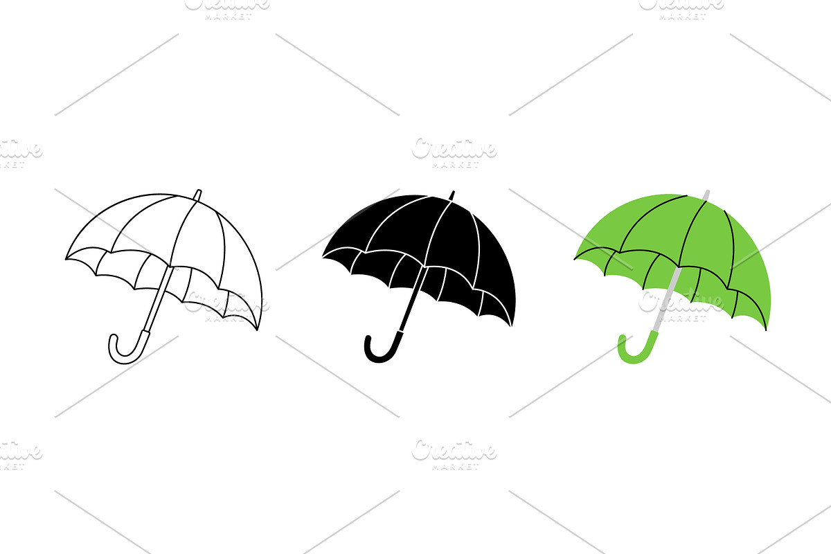 Minimalist linear umbrella icons set, an Object Illustration by GraphiShop