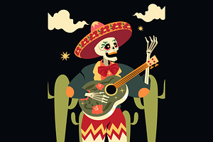 Flat Dia De Los Muertos Illustration, an Illustration by graphicook