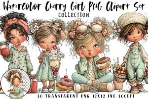 Cherry Girl PNG Clipart Set, a Seasonal Illustration by OK Design