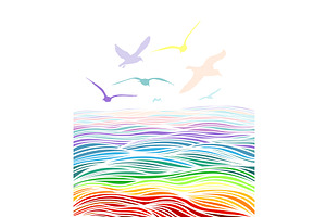 colored sea background with flying, an Illustration by Nenahliadava Design