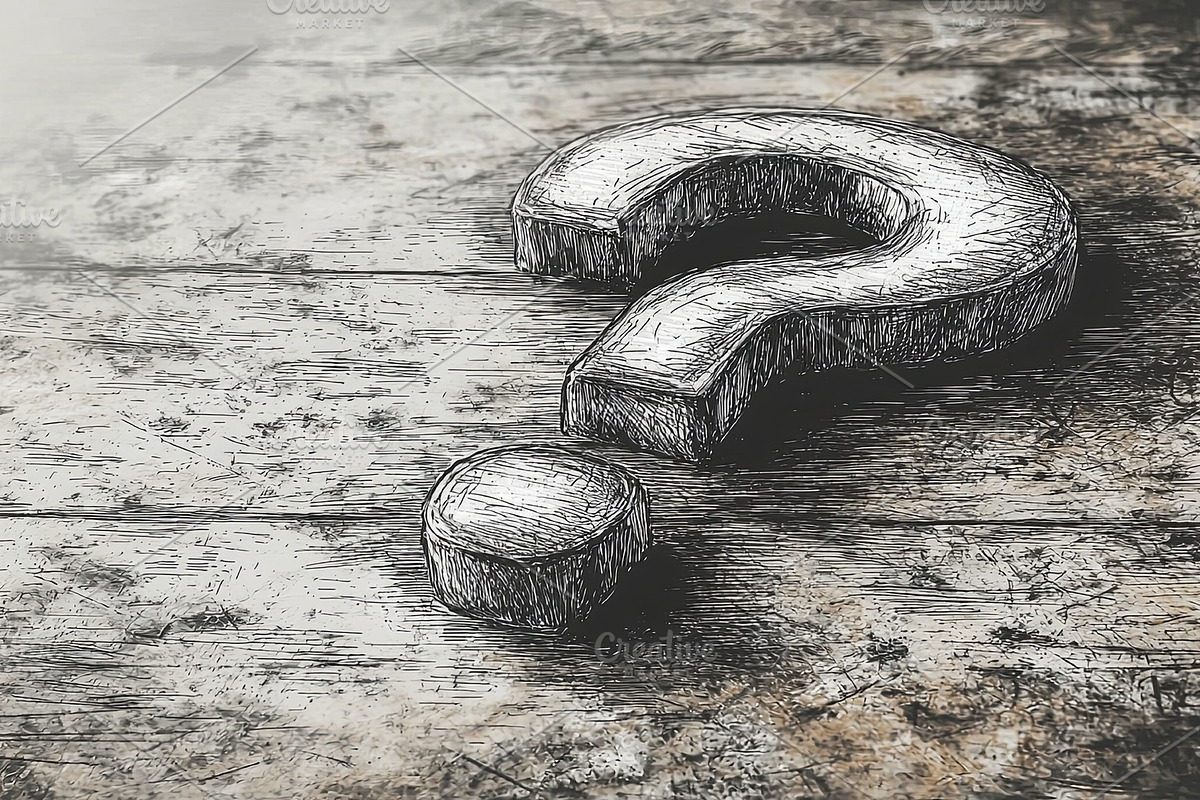 Hand drawn question mark on textured wooden surface, an Illustration by AS photostudio