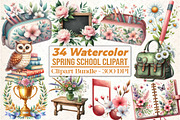 Watercolor Spring School Clipart, an Illustration by DreamCafeArt (Thumbnail 1 of 5)