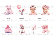 Pink Baby Shower Clipart, Baby Girl, a Decorative Illustration by BrushstrokeArtGB (Thumbnail 3 of 9)