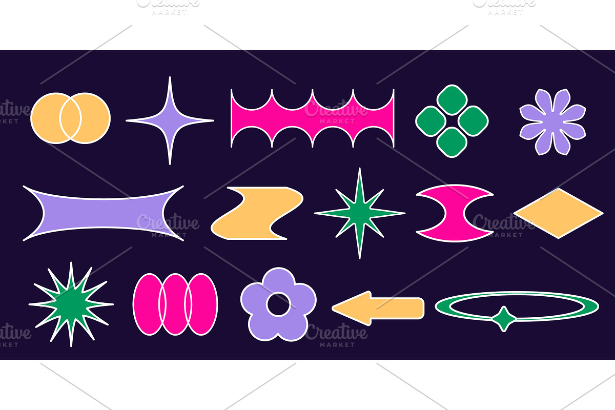 Set of colorful y2k style shapes and, an Object Illustration by art PVP - market