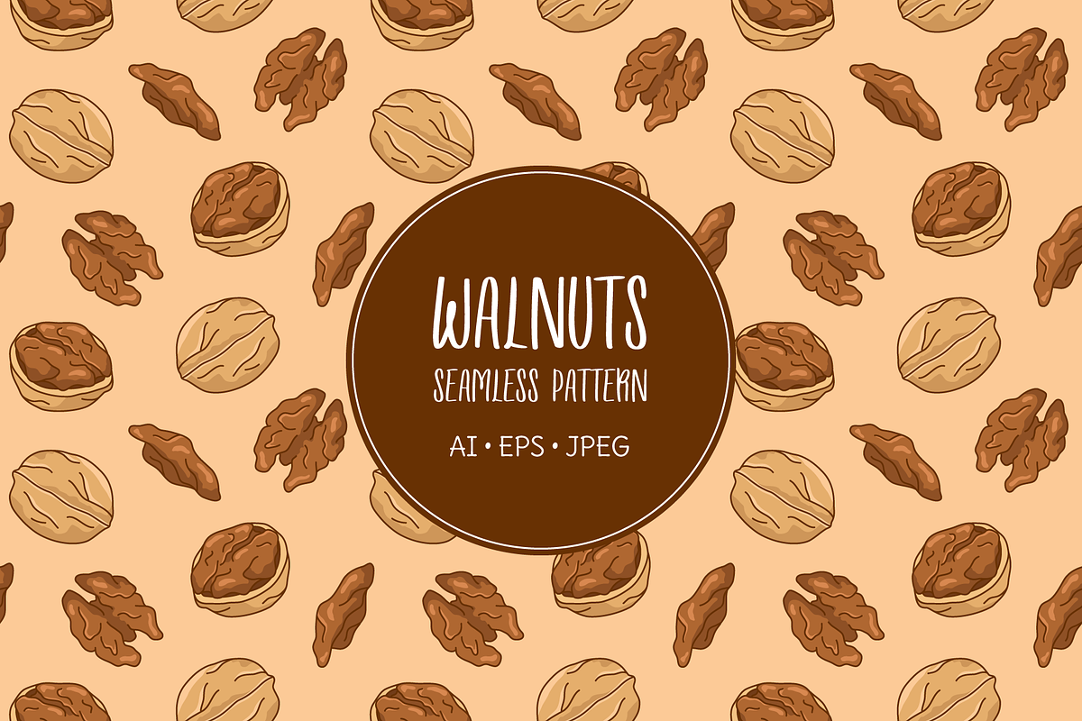 Walnuts seamless pattern,, an Illustration by Cmeree (Photo 1 of 3)