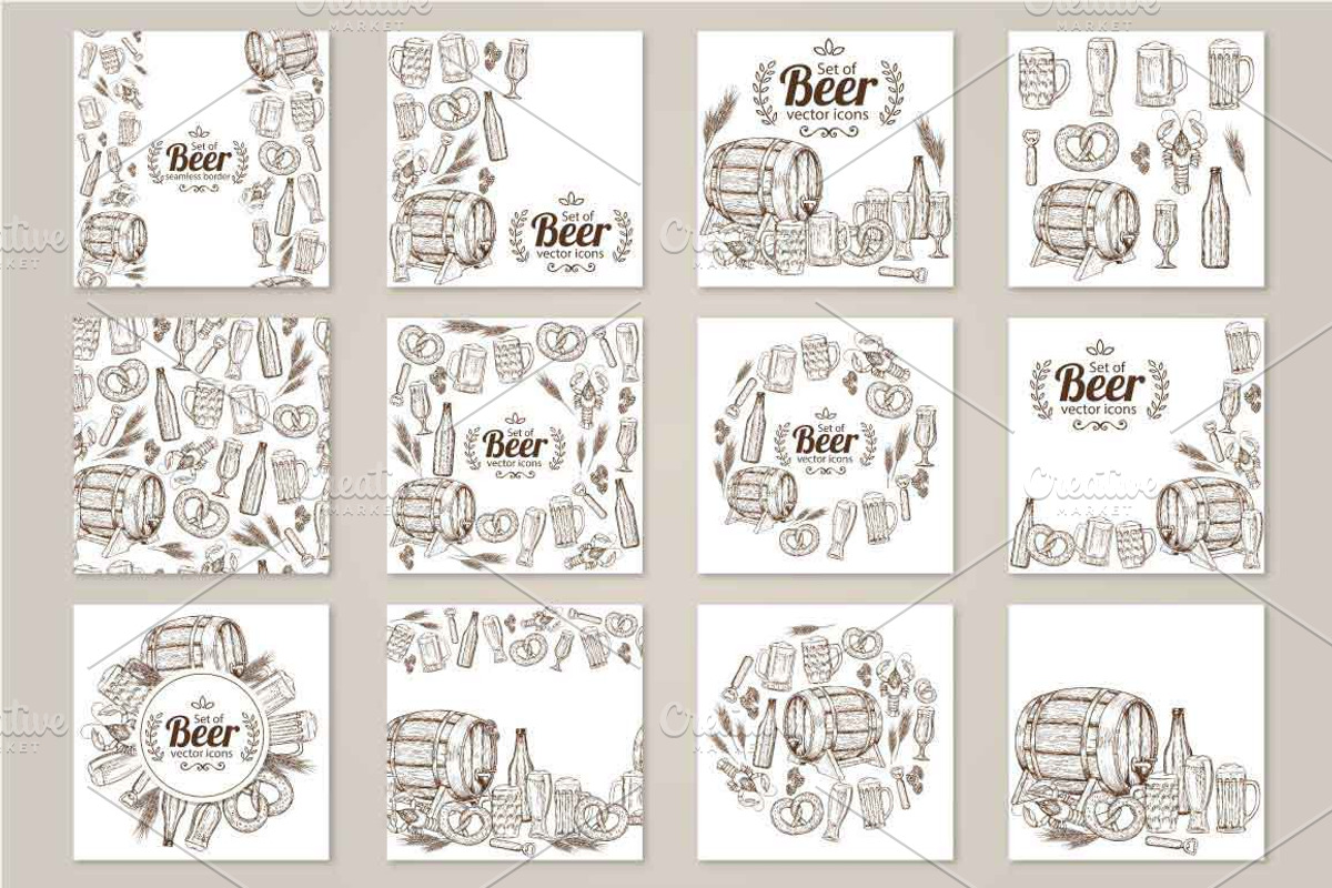 Templates With Beer Sketch Icons, a Decorative Illustration by DruZhi Art (Photo 3 of 3)