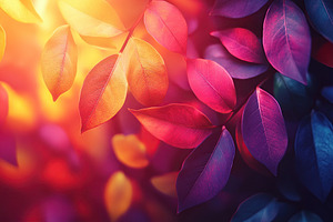 Colorful autumn leaves in vibrant hues during sunset create a stunning backdrop, a Background Photo by AlyaAnd