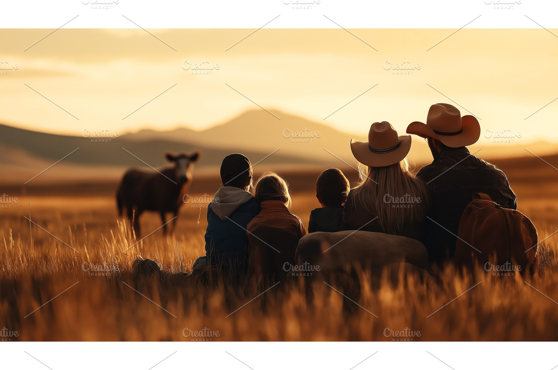 Family of four sitting in a grassy, a Nature Photo by Sergey Kotenev