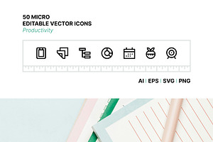 50 Productivity Micro Icons, an Outline Icon by Side Project