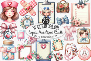 Watercolor Coquette Nurse Clipart, an Illustration by Designking