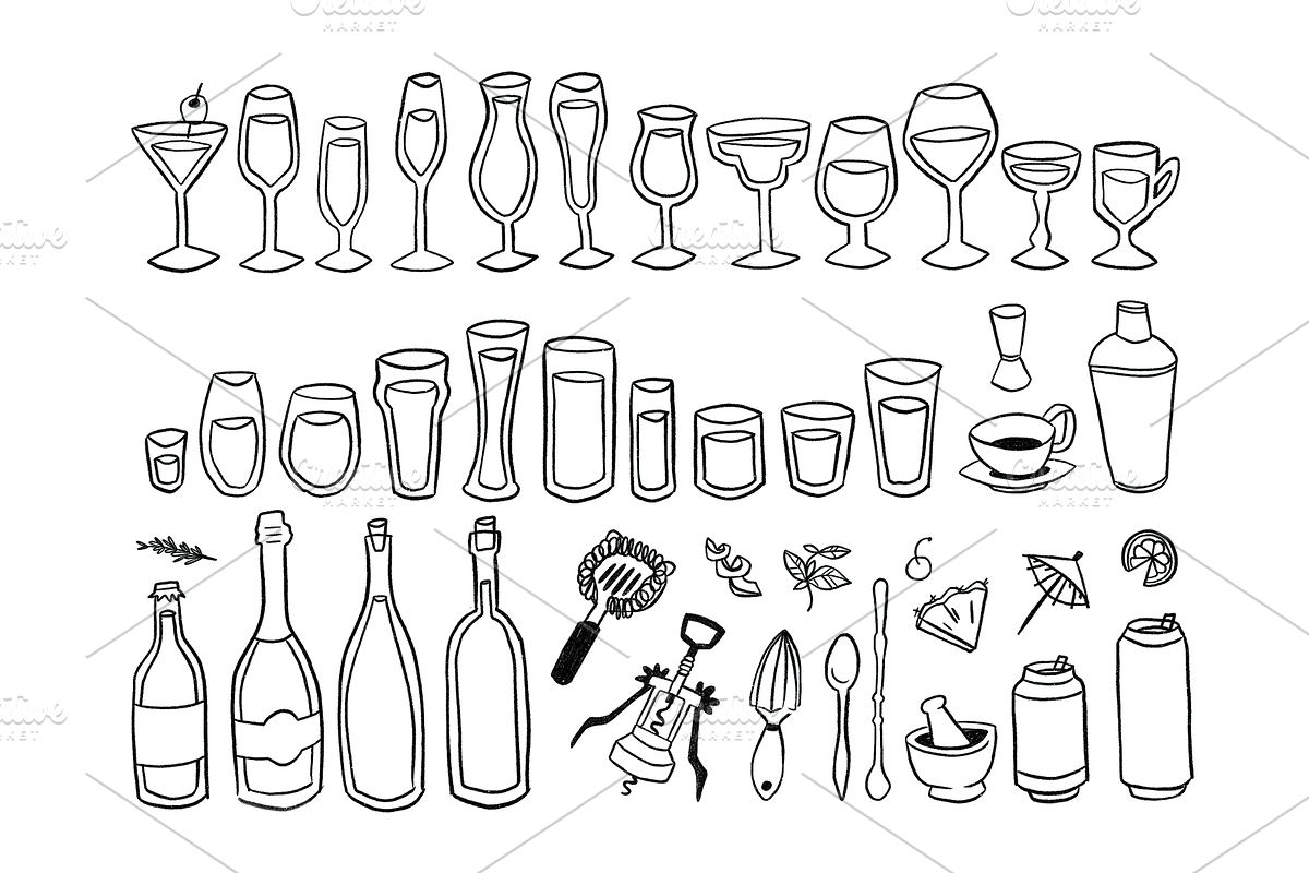 Hand Drawn Glassware Illustrations, a Food Illustration by rabeccky (Photo 2 of 2)