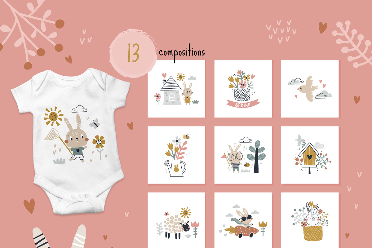 Cute Spring Bunnies Clipart, an Animal Illustration by Leysan Shayak (Photo 6 of 9)