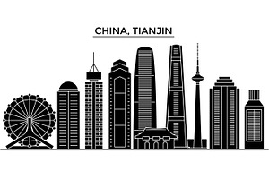 China, Tianjin Architecture Vector City Skyline, Travel Cityscape With Landmarks, Buildings, Isolated Sights On Background