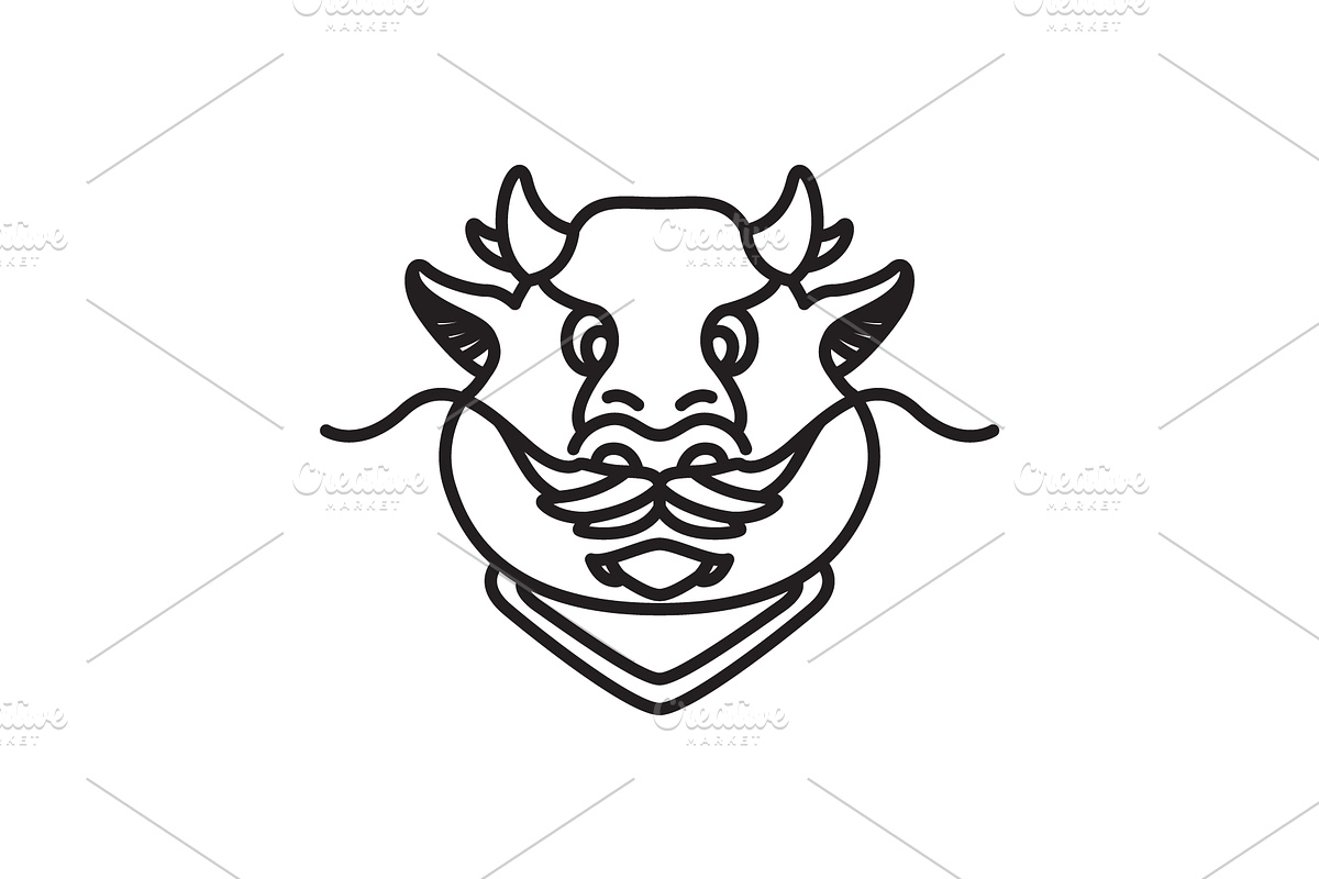 head dragon cartoon old line logo, a Branding & Logo Template by devastd