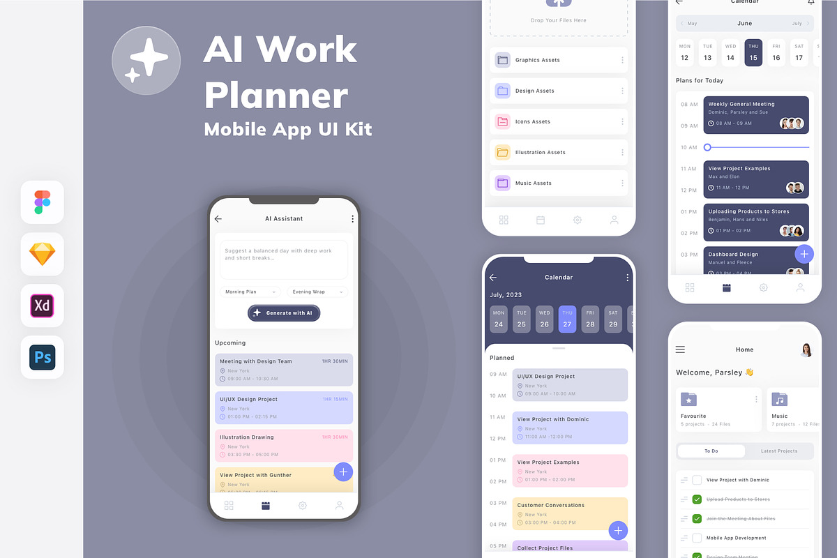 AI Work Planner Mobile App UI Kit, an UI Kit Template by uicube