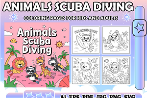 Animals Scuba Diving Coloring Book, an Animal Illustration by Design Zone