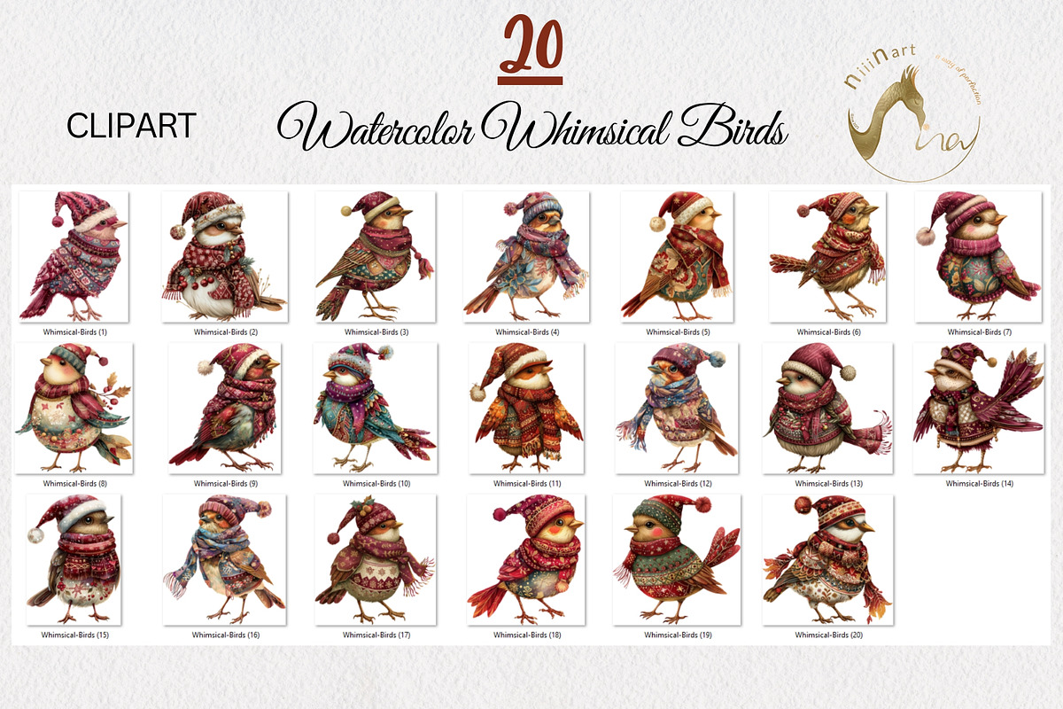 Watercolor Whimsical Birds Clipart, an Illustration by NiiiNArt (Photo 6 of 6)