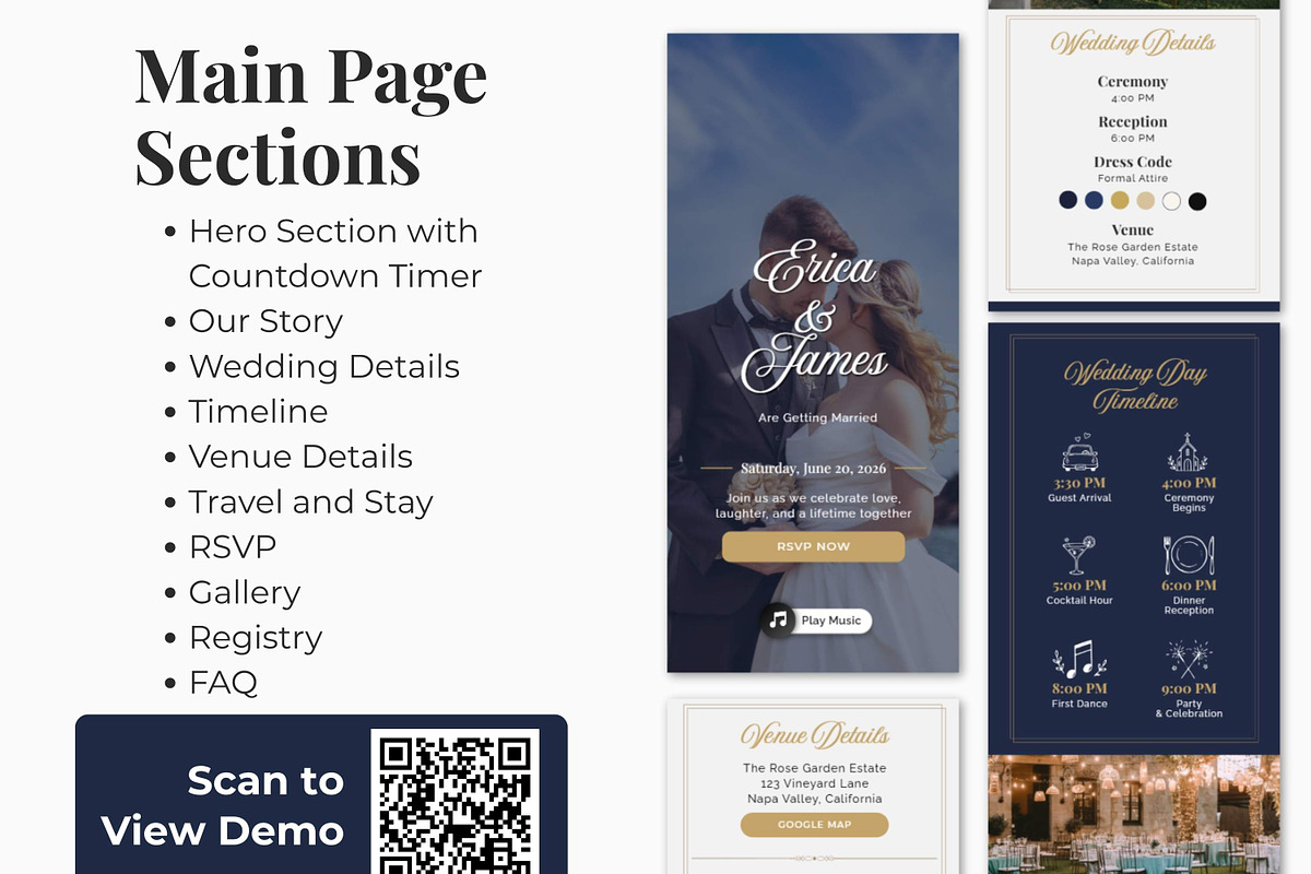 Navy Wedding Website Invitation, a Landing Page Template by Everyday Perfection (Photo 2 of 10)