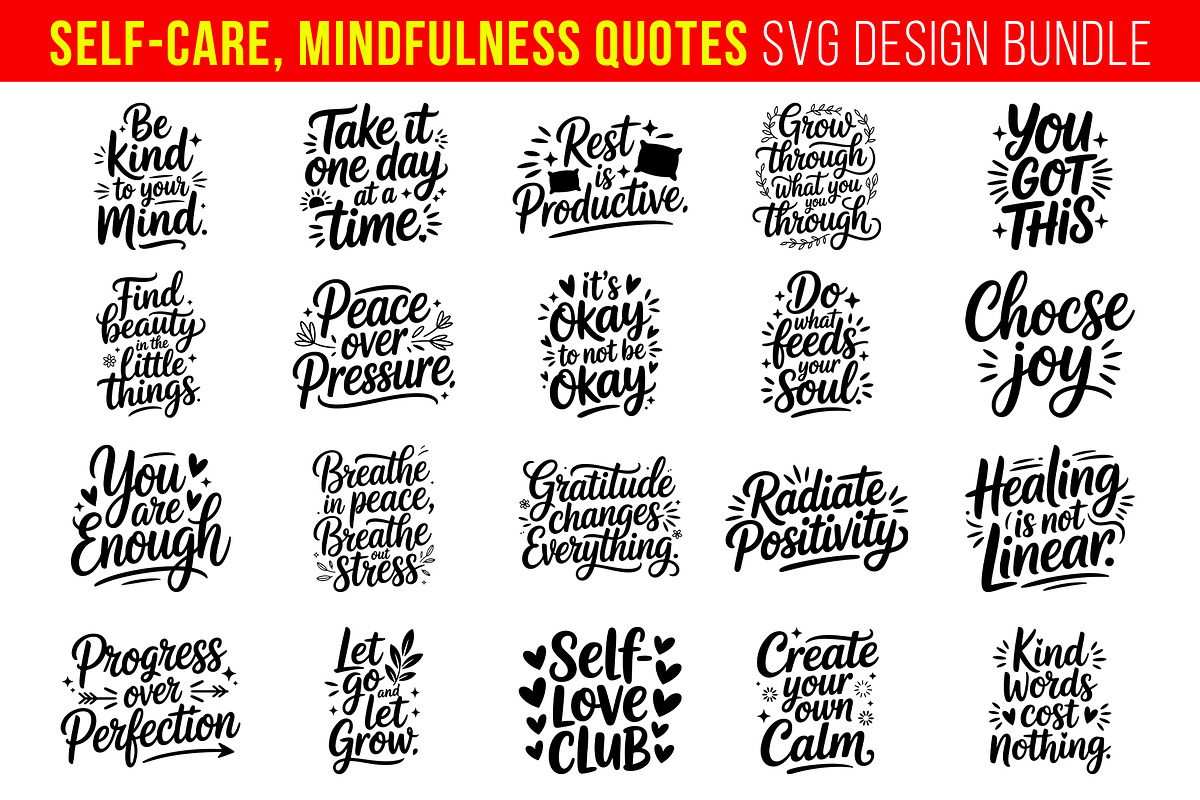 20 Self-Care & Mindfulness Quotes, an Object Graphic by himelgfx