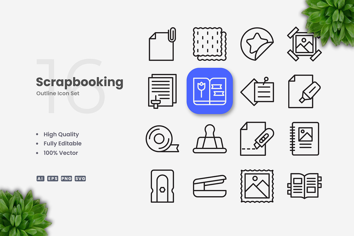 Scrapbooking Outline Icons, an Outline Icon by Upnowgraphic