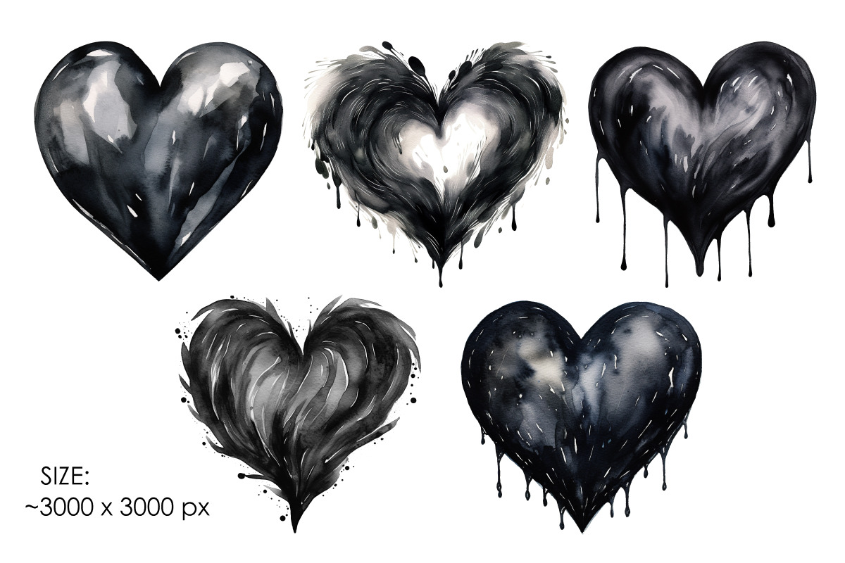 Black hearts PNG valentines clipart, a Decorative Illustration by Whimsy Brush Studio (Photo 3 of 6)