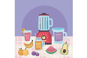 smoothies fruits and blender, a Food Illustration by studiogstock