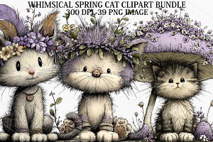 Whimsical Spring Cat Clipart Bundle, a Seasonal Illustration by Canvas Craft