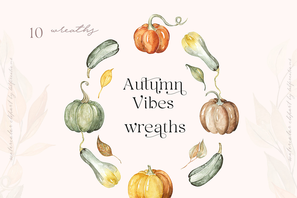 Autumn Vibes. Pumpkins Watercolor, an Illustration by LABFcreations (Photo 12 of 21)