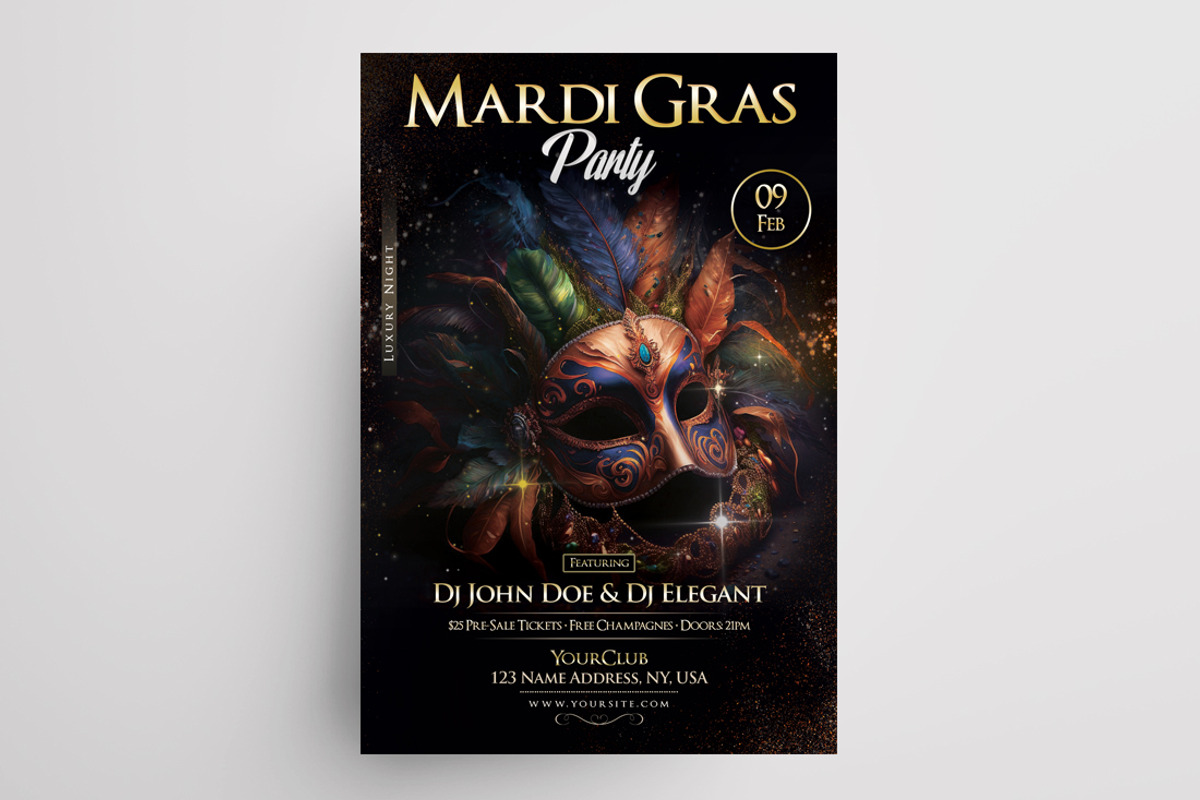 Mardi Gras Invitation Flyer (PSD), a Flyer Template by PixelsDesign (Photo 2 of 2)