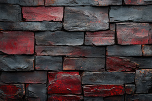 Dark Red and Black Stone Wall Textur, an Abstract Photo by Pixeness Studio