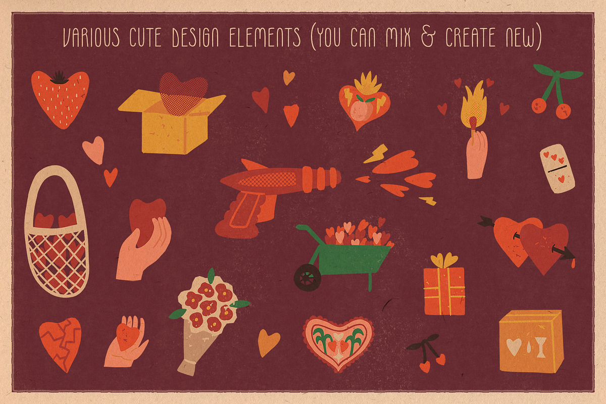 Retro Valentine clipart and graphics, a Decorative Illustration by Paper Cherry (Photo 4 of 23)
