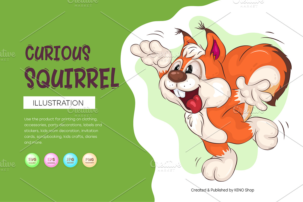 Curious Cartoon Squirrel. Clipart., an Animal Illustration by KENO Mascots (Photo 1 of 3)