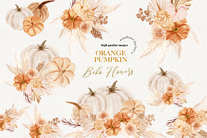 Orange Pumpkin Dried Floral Clipart