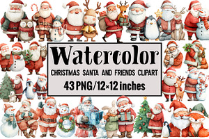 Christmas Santa and Friends Clipart, an Illustration by Design Market