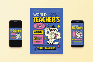 Retro World Teachers Day Flyer Set, a Flyer Template by Aiyari Graphic