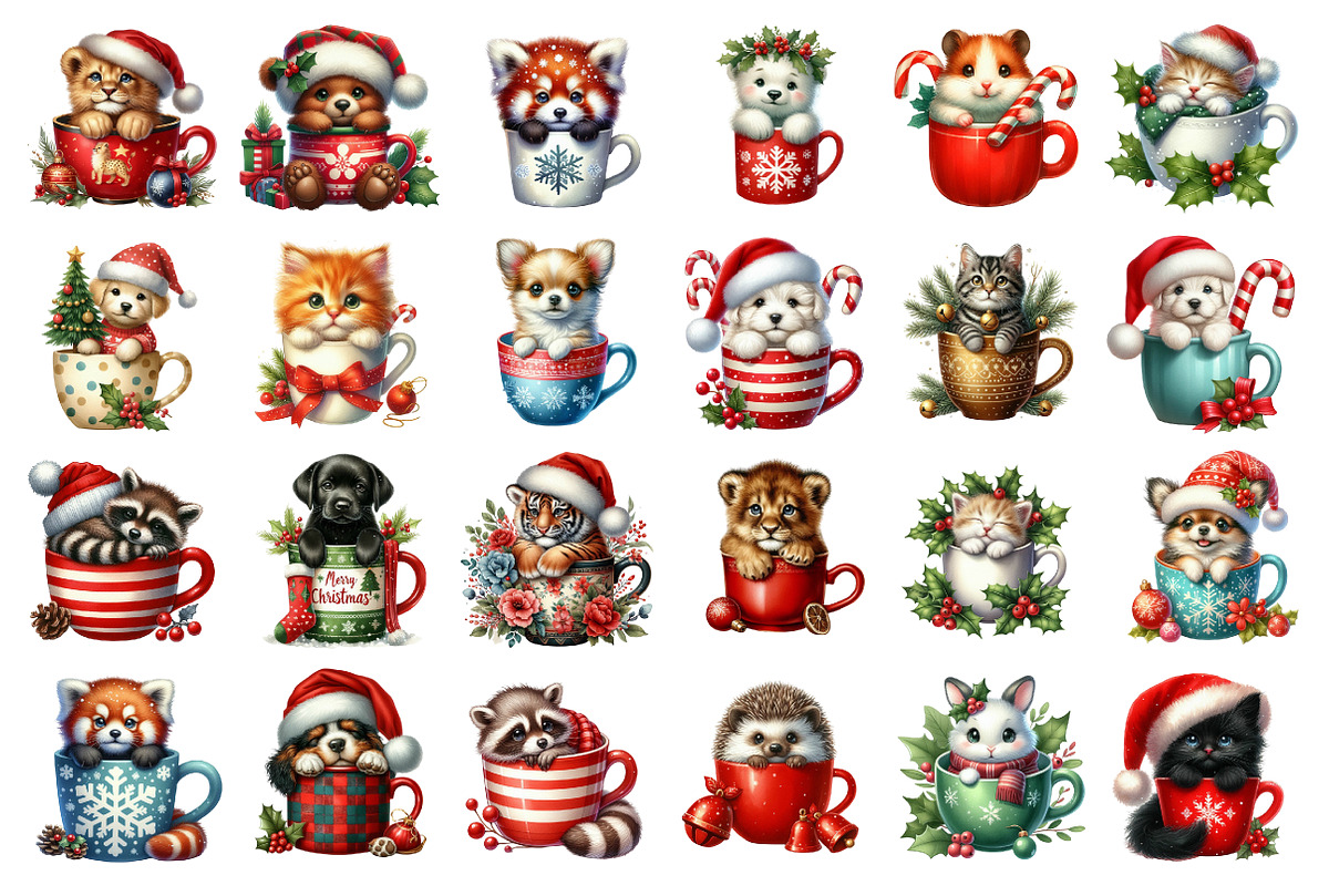 Christmas mugs watercolor clipart, an Illustration by SinaCreation (Photo 2 of 7)