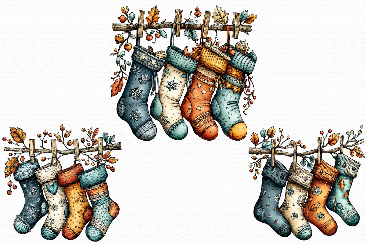 Christmas Stockings Clipart, an Illustration by Libby Wishes (Photo 2 of 7)