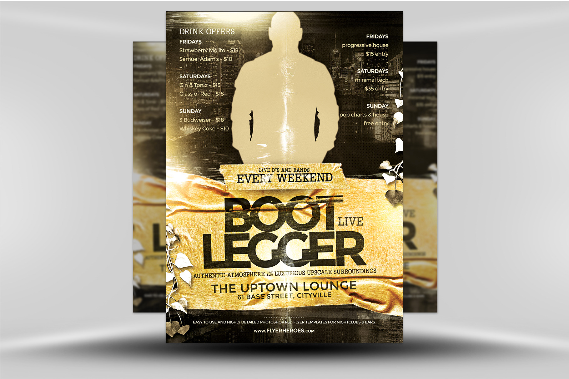 Bootlegger Flyer Template, a Flyer Template by FlyerHeroes