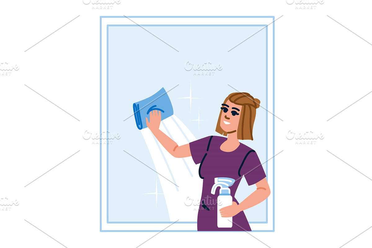 Woman cleaning window with spray, an Object Illustration by pikepicture