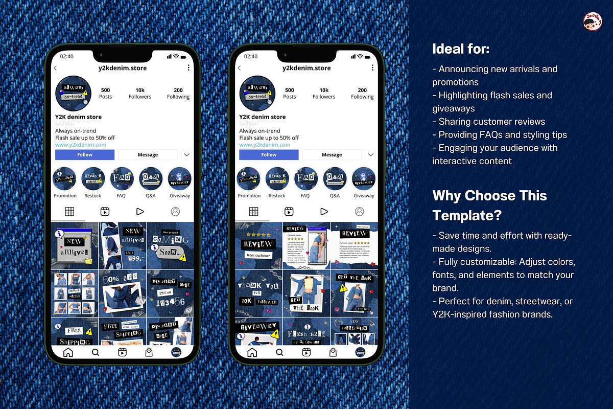 Y2K Denim Vibes Canva Templates, a Marketing Template by JaoGam (Photo 4 of 6)